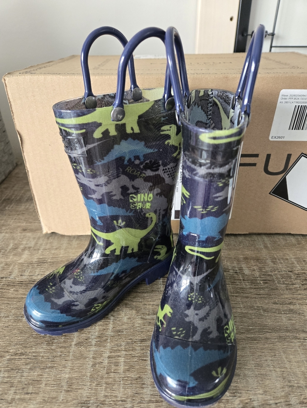 Kids' Dino Print Rain Boots in Blue & Green